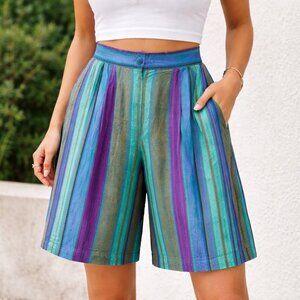 Vintage Studio C Teal Purple Striped Bermuda Shorts M